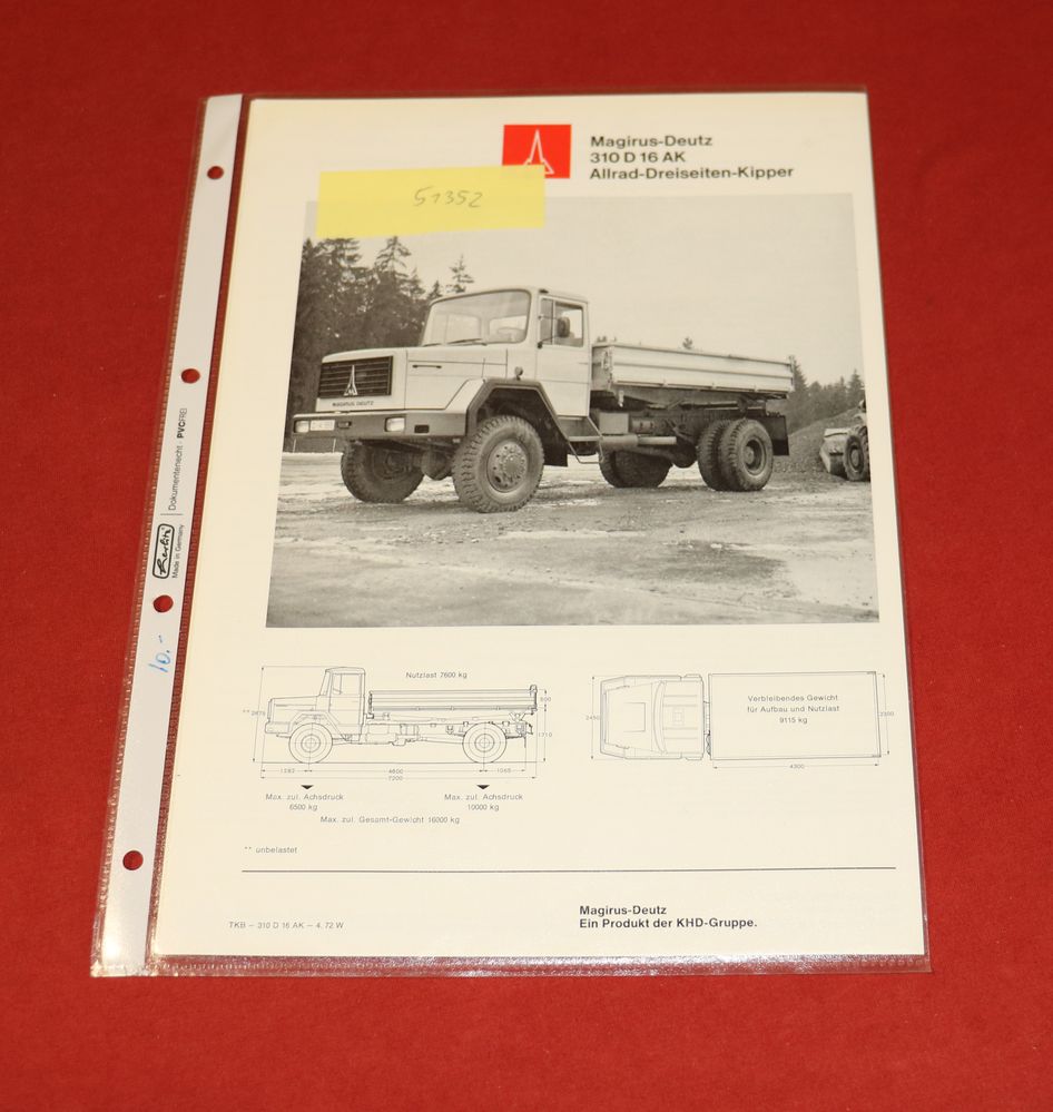 Magirus Deutz 310 D 16 AK  , Datenblatt Allrad Kipper