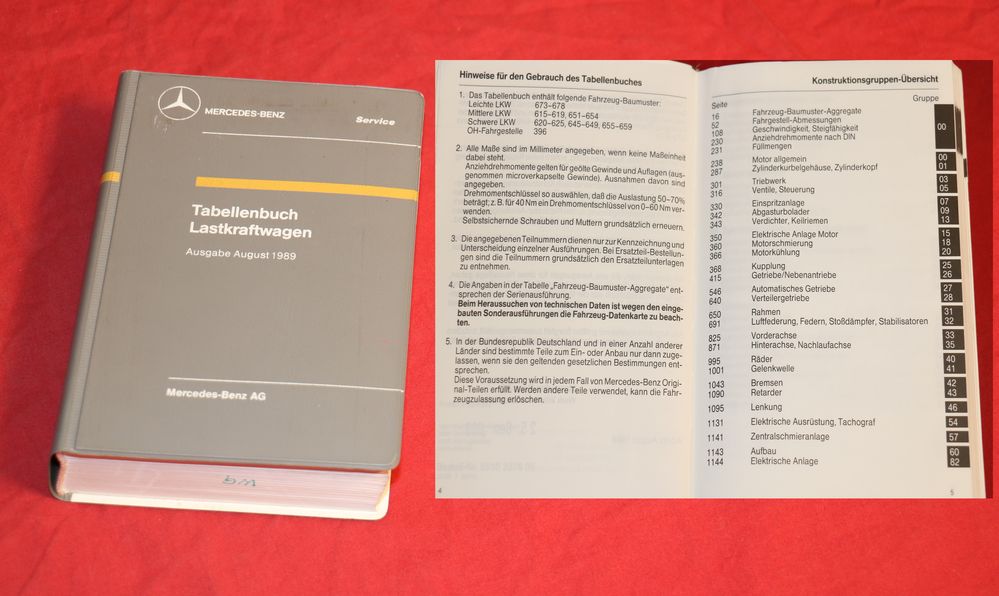 Tabellenbuch Mercedes LKW 1989  vom 709, 814 bis 4850