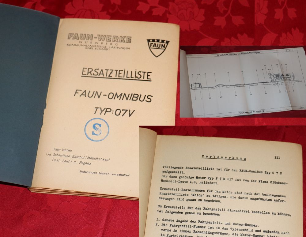 Faun Omnibus O 7 V , Ersatzteilliste 1951