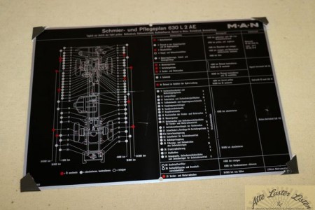 Schmierplan , Blechschild  MAN 630 L2A   ,  Format 30 x 21 cm