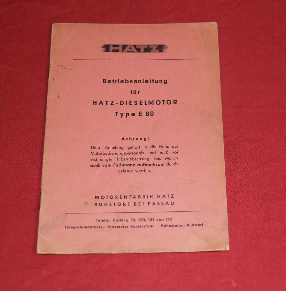 Hatz Diesel E 80 Motor Anleitung 1954