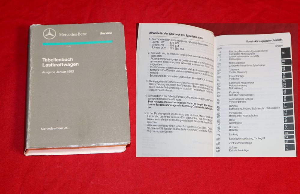 Tabellenbuch Mercedes LKW 1992 für LK , MK , SK