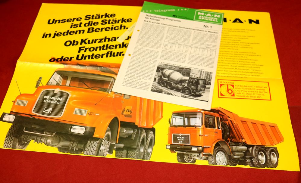 MAN Faltprospekt  Messe  "Bauma" 1977 , Baufahrzeuge