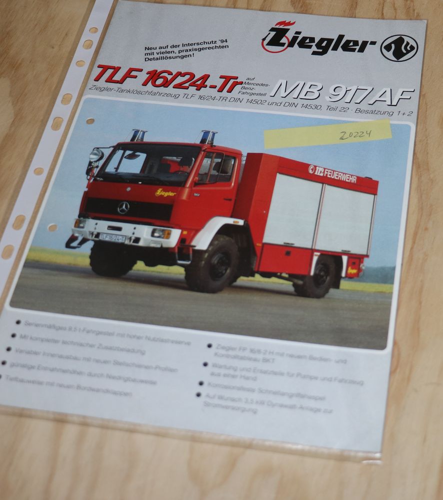 Prospekt Ziegler TLF 16 / 24 - Tr  auf Mercedes 917 AF