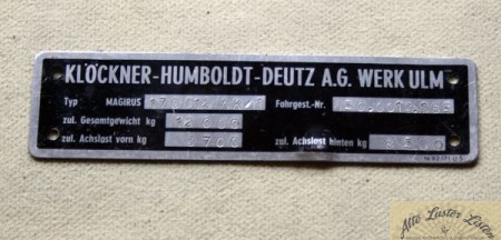 Typschild  Magirus 170 D 12 AK /1