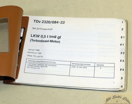 VW  Iltis  LKW  0,5 t gl   Turbodiesel TDv  Teil 22 Fristenheft