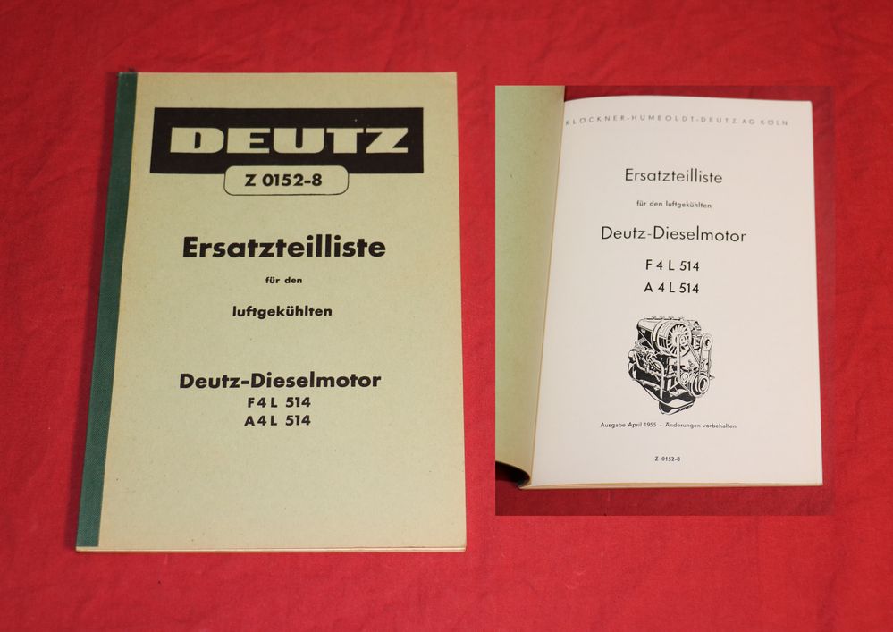 Deutz Motor F4L 514 , A 4 L 514 Ersatzteilliste