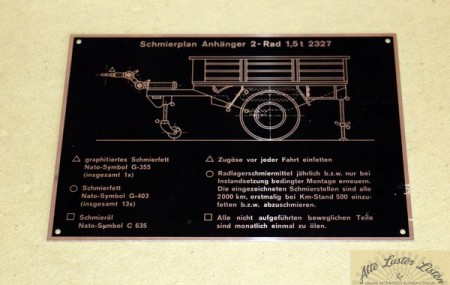 Schmierplan Blechtafel   Anhänger 2 - Rad , 1,5t