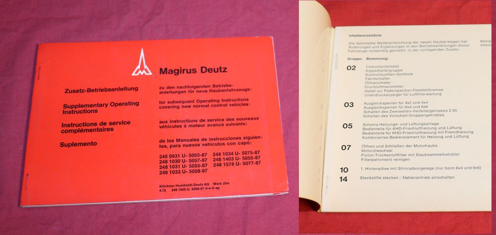 Zusatz Anleitung , Magirus neue Haubenfahrzeuge 1972