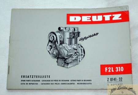 Deutz Motor F 2 L 310 luftgekühlt Ersatzteilliste