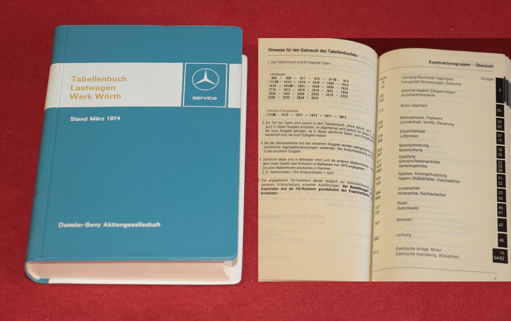 Tabellenbuch Mercedes LKW Werk Wörth 1974