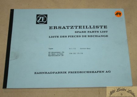 ZF 16 S 112 Daimler Benz Getriebe Ersatzteilliste