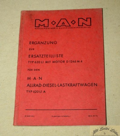 MAN 620  L 1 A     Zusatz Ersatzteilliste für 620 Allrad