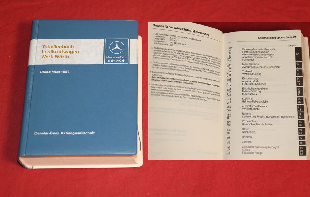 Tabellenbuch LKW Mercedes 1986 Werk Wörth