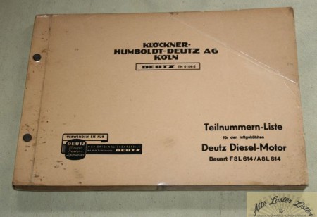 Deutz Motor  F 8 L 614  Ersatzteil Teilenummernliste