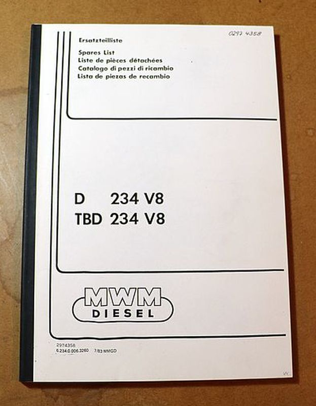 MWM D 234 , TBD 234 , V 8 Motor Ersatzteilliste | 42579