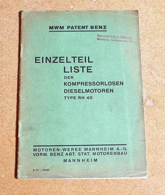 MWM RH 40 Motor MWM Patent Benz