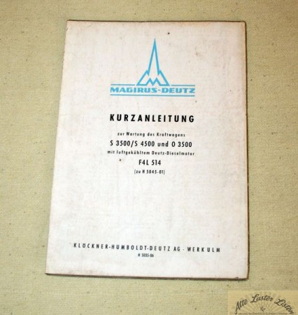 Kurzanleitung Wartung Magirus  S  3500, S 4500 und O 3500