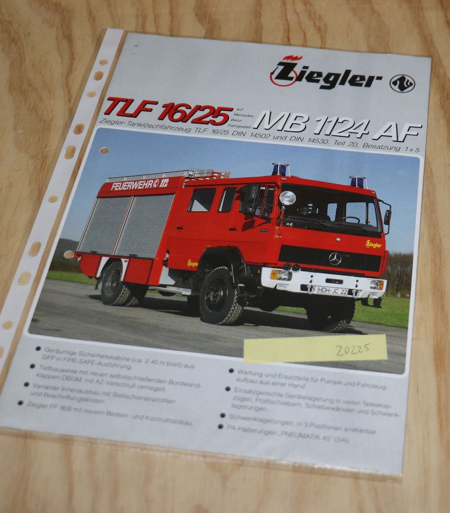 Prospekt Ziegler TLF 16 / 25  auf  Mercedes  1124  AF
