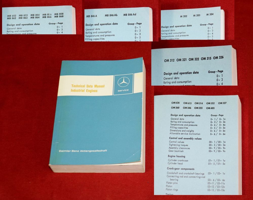 Technical Data Manual Mercedes Engines , Tabellenbuch 1971