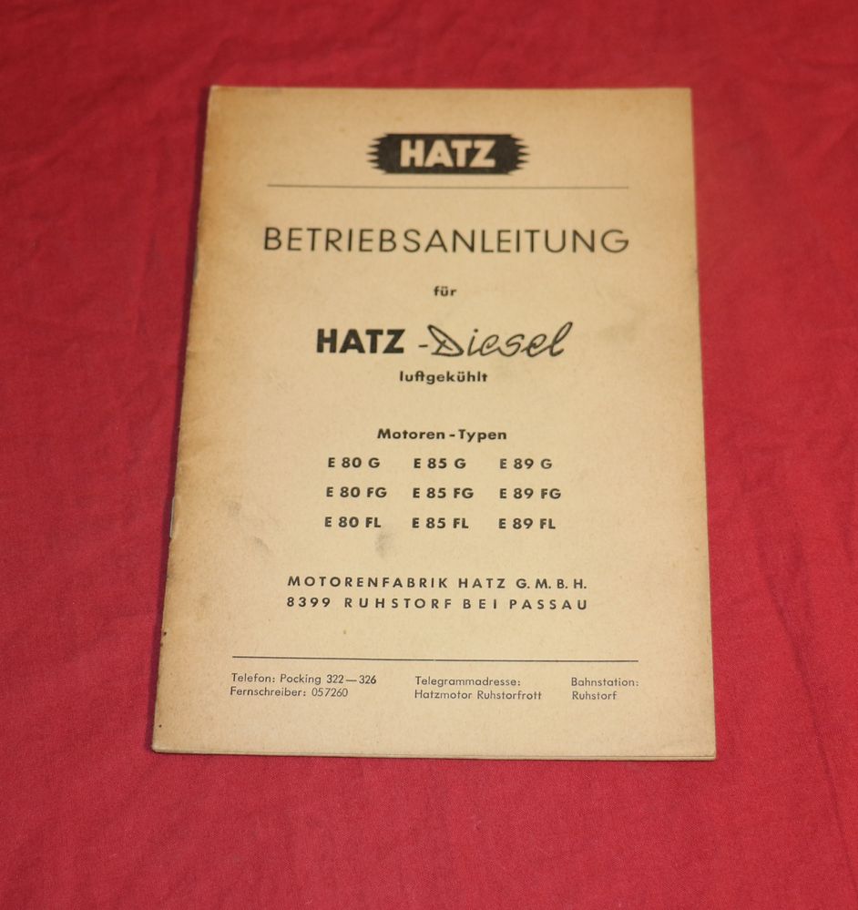 Hatz E 80, 85, 89 G, FG, FL Motor Anleitung