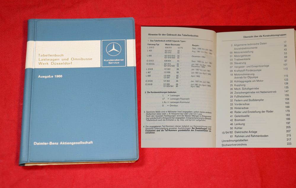 Mercedes Tabellenbuch Lastwagen und Omnibusse  1966