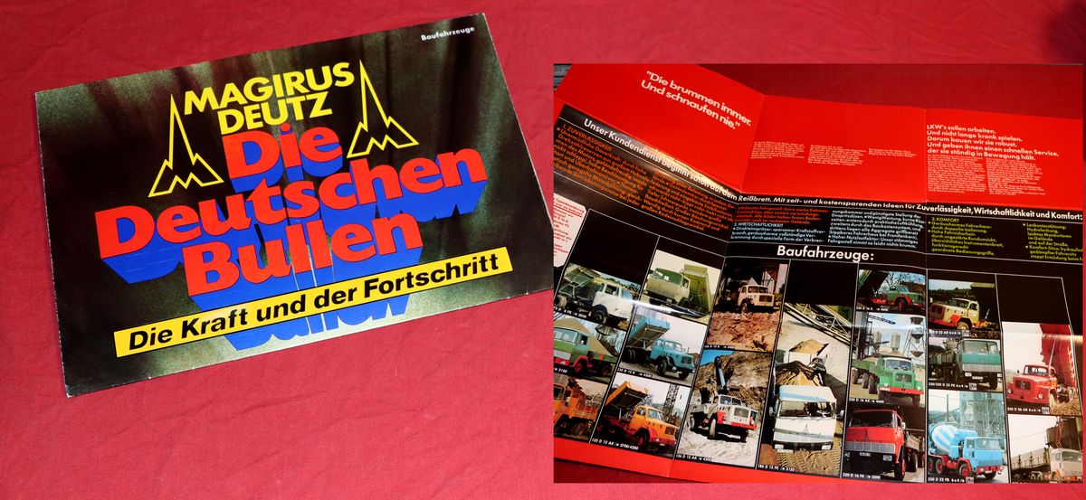 Magirus Deutz , Die deutschen Bullen Baufahrzeuge Faltprospekt 