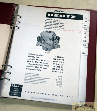 Deutz  F 3 L  310      Teilenummern Liste