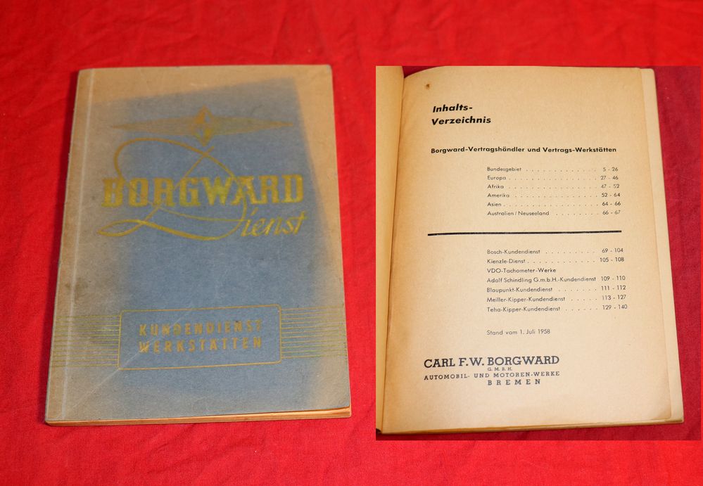 Borgward Kundendienst Werkstätten Verzeichnis 1958