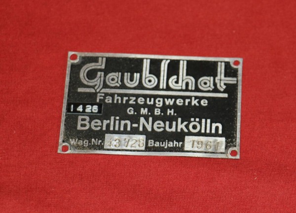 Gaubschat Typenschild Busaufbau, Berliner Doppeldecker