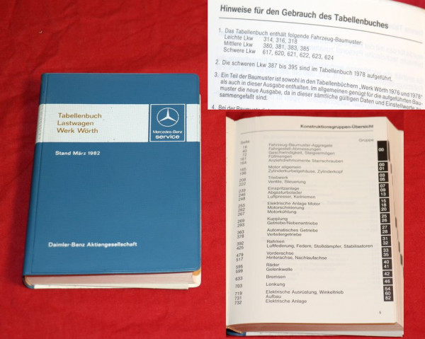 Tabellenbuch Mercedes LKW Werk Wörth 1982