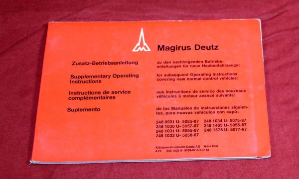 Zusatz Anleitung , Magirus neue Haubenfahrzeuge 1972
