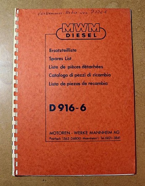 MWM D 916 -6 , Motor Ersatzteilliste