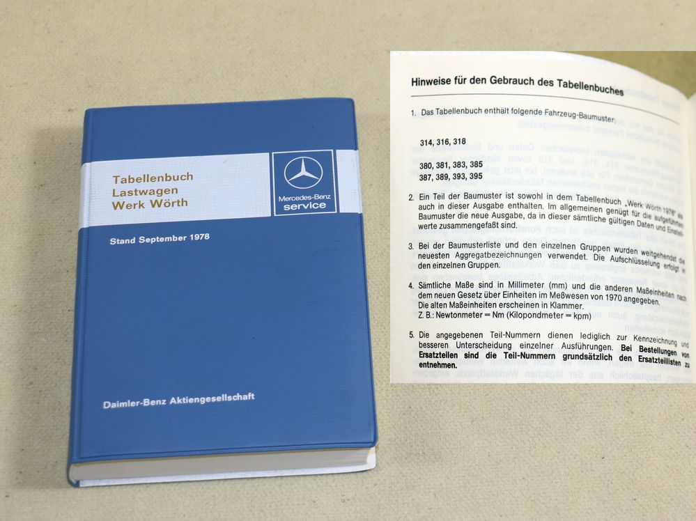 Bm.314-395 Tabellenbuch Mercedes  LKW Omnibus Wörth 1976 